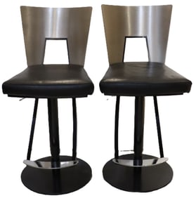 Pair of Elite Manufacturing (American) Contemporary Modern Black / Steel Barstools