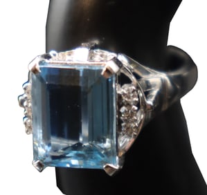 Marked PT950 (95% Platinum), Diamond, And Aquamarine Ring - Gross 8 g.