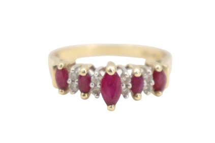 Marked 14k Gold, Ruby, And Diamond Ring - Gross 3 g.