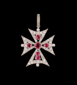 Marked 18k Gold, Diamond, and Ruby Pendant - Gross 3.3 g.