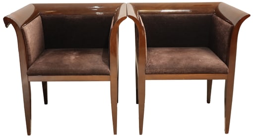 Pair of Brown Lacquered Wood Toscana Arm Chairs