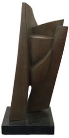 Elaine Kurtz (1928-2003) American, Abstract Wooden Sculpture on Stone Base