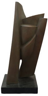 Elaine Kurtz (1928-2003) American, Abstract Wooden Sculpture on Stone Base: Elaine Kurtz (1928-2003) American, Abstract Wooden Sculpture on Stone Base. Smoothed sides with geometrically abstract angles. Felt underside to the square base. No visible signature.&nbsp; Condition: