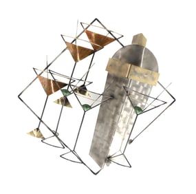 In the Style of C. Jere Metal Wall Art Martinis and Manhattans with Shaker Sculpture