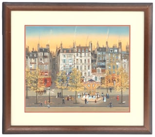 Michel Delacroix (Born 1933) French, Naive Street Scene Lithograph