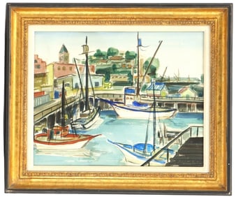 Howard R. Smith (Born 1910) American, Oil Painting of Fishing Boats in Harbor