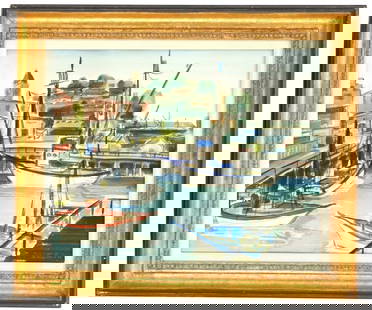 Howard R. Smith (Born 1910) American, Oil Painting of Fishing Boats in Harbor: Howard R. Smith (Born 1910) American, Oil Painting of Fishing Boats in Harbor. Howard Smith&#39;s work is in the collection of the National Gallery of Art. Condition as pictured. Overall Size:&nbsp;26