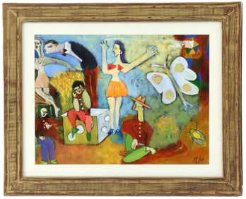 1960 Whimsical Painting Signed and Titled "Reflexcione"