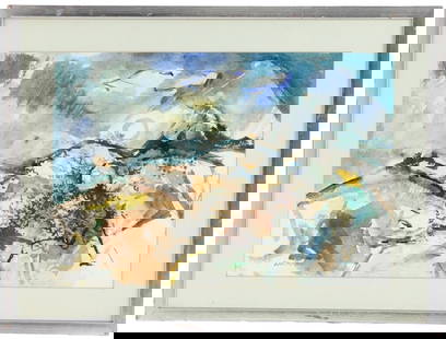 John Motian (1933-2018) American, Abstract Watercolor Landscape of the California Hills: John Motian (1933-2018) American, Abstract Watercolor Landscape of the California Hills. Signed lower left.&nbsp; Condition as pictured. Overall Size:&nbsp;26 3/4 x 20 in. Sight Size: 20 1/2 x 14 1/2