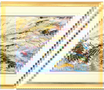 Signed 1992 Abstract Mixed Painting: Signed 1992 Abstract Mixed Painting. Signed with initials D.C. lower right. Condition as pictured. Overall Size: 34 x 29 in. Sight Size: 23 1/2 x 18 3/4 in.