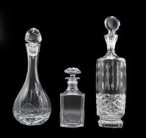 (3) Cut Glass and Crystal Decanters of Varying Makers, Sizes, and Shapes