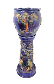 Southern Asian Glazed Ceramic Jardinière and Stand - 40 inch Tall