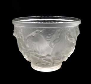 Czech Inwald Glassworks Barolac Glass Stampeding Stallions Frosted Vase