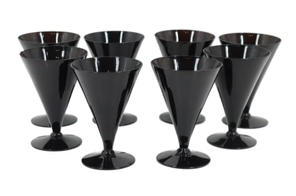(8) Reizart Crystal Mid Century Modern Jet Black Footed Cocktail Glasses