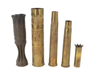 (5) Ornately Designed Pieces of Trench Art in Various Sizes and Shapes