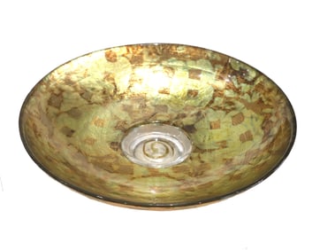 Footed Metallic Leaf Art Gilded Glass Bowl