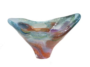 Signed Art Glass Wide Tri-Cornered Decorative Bowl