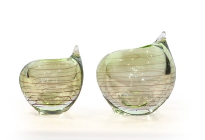(2) Italian Murano Style Swirl Pattern Art Glass Vases