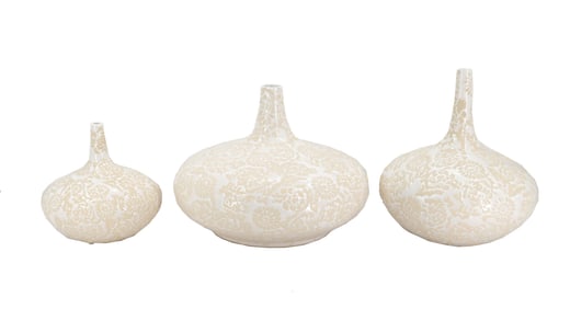 (3) Ei8hteen Karat White Glazed Amabilis Orchid Vases