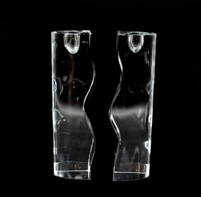 (2) Piece Abstract Iittala Finnish Glass Candleholders