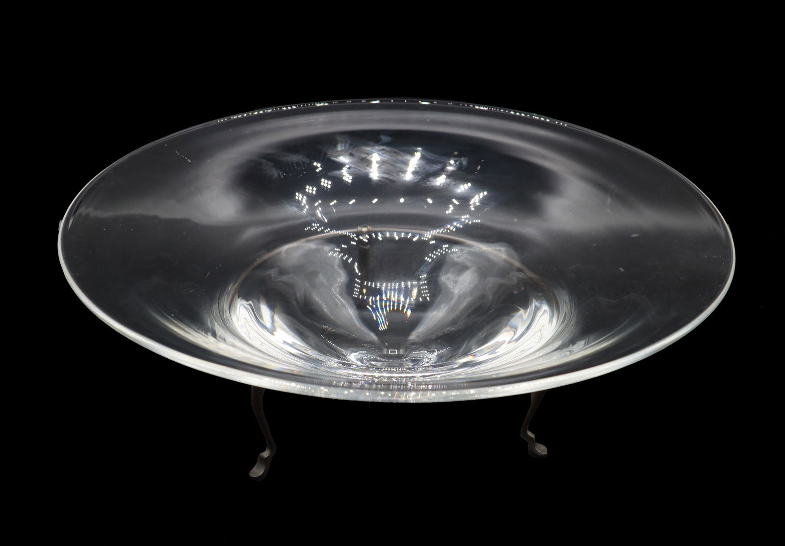 Steuben Archaic Vessels Triangular Art Glass Bowl on Three-Footed Metal Stand (1 of 13)