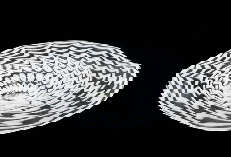 Murano Style Op Art Glass Footed Bowl: Murano Style Op Art Glass Footed Bowl. Stunning swirling and twisted pattern of milky white throughout the clear glass.&nbsp; Condition: Minor imperfections in the surface. Gouge in middle of bottom o