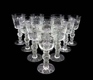 (10) American Heisey or Imperial Cut Glass Water Goblets