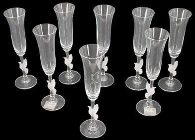 (8) Gorham Amore Dove Crystal Champagne Flutes
