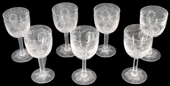 (7) Matching Cut Crystal Water Goblets