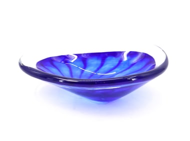 Signed and Dated Blue Art Glass Bowl