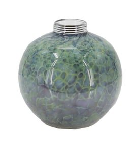 Green Blown Glass Bottle Vase with Bubble Pattern and Circular Rim