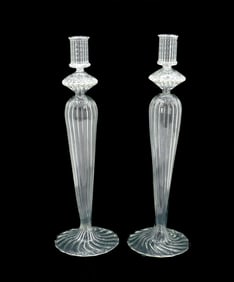 Australian Varga Bros (2) Signed Art Glass Candlesticks