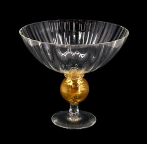 California Union Street Glass Manhattan Footed Gold Flaked Compote Bowl