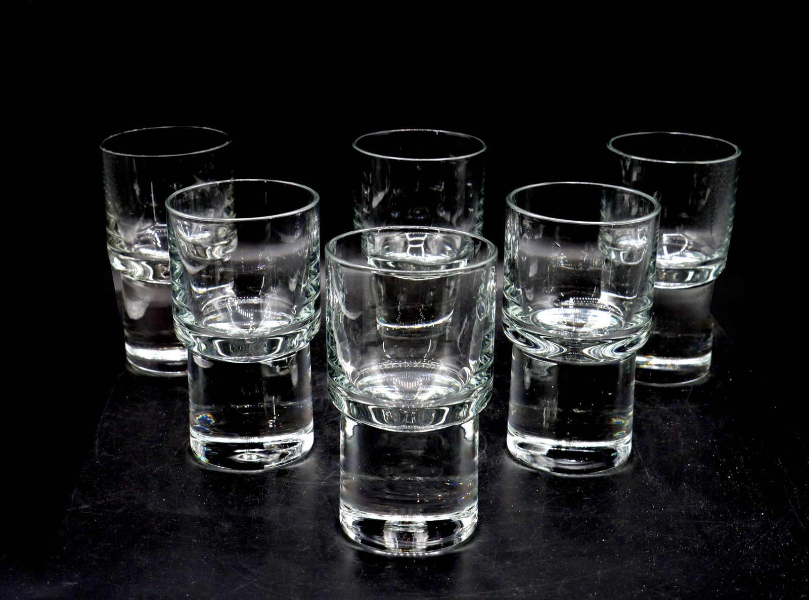 Timo Sarpaneva (1926-2006) Finnish, (6) Mid Century Modern Drinking Glasses: Timo Sarpaneva (1926-2006) Finnish, (6) Mid Century Modern Drinking Glasses. All matching, designed to fit together for ease of transport and storage. Condition: Minor imperfections within some