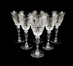 (6) Tiffin Franciscan Pattern Etched Wine Glasses