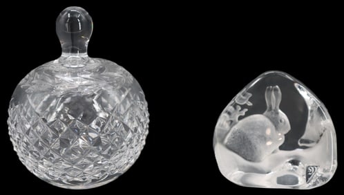 Mats Jonasson (Born 1945) Swedish, Crystal Rabbit Paperweight and Potpourri Bottle