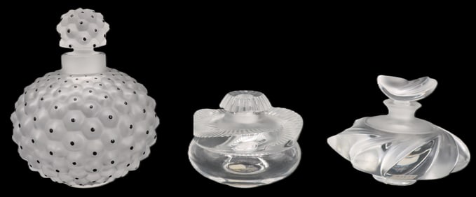 (3) Lalique Crystal Perfume Bottles