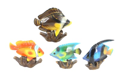 (4) Carved Wood Tropical Fish