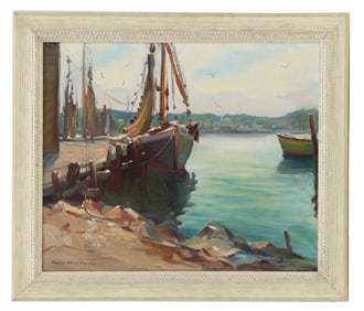 Helen Hare Brooks (1900-1982) American, Harbor Scene Oil on Canvas