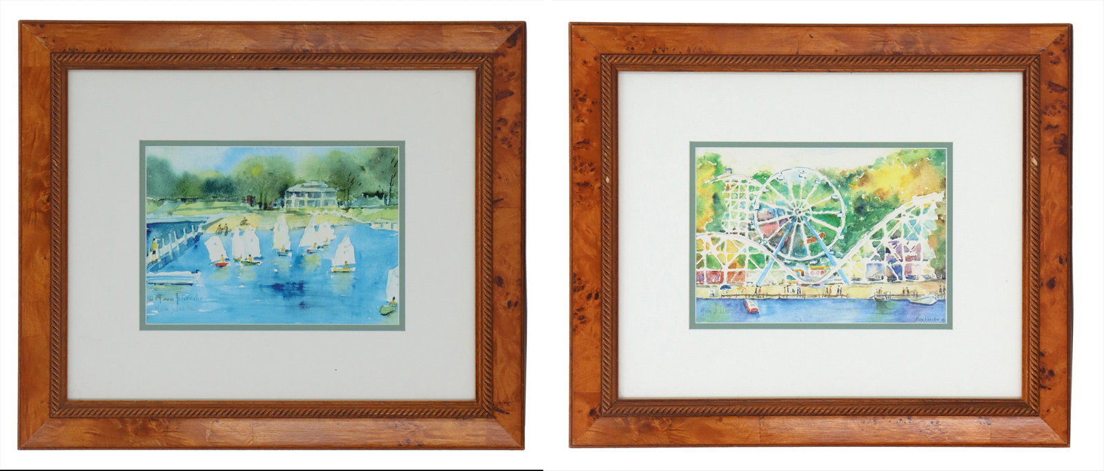 (2) Mary von Schrader (20th/21st Century) American, Prints: (2) Mary von Schrader (20th/21st Century) American, Prints. Based on the original paintings in oil and watercolor depicting a harbor filled with sail boats and a fairground with roller coaster tracks