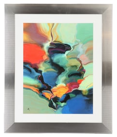 Signed Abstract Expressionist Acrylic Fluid Art Painting