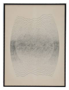Sewell Sillman (1924-1992) American, Framed Engraving on Paper: Sewell Sillman (1924-1992) American, Framed Engraving on Paper. Displays his remarkable abstract Op Art style, using only black lines on a white background&nbsp;to create a denser and denser center. T