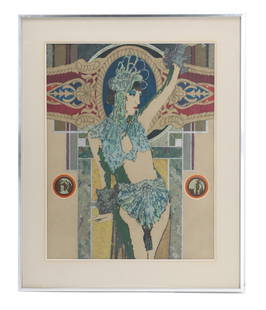John Asquith (1943-2019) American, Limited Edition Signed and Numbered Serigraph: John Asquith (1943-2019) American, Limited Edition Signed and Numbered Serigraph. Depicts an Art Nouveau style image with a woman on the front, incorporating elements of photography and graphic design