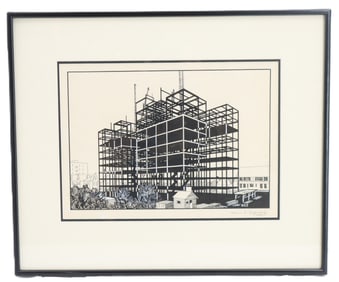 Osborn C. Segerberg (Early 20th Century) American, Pen and Ink Illustration of a Construction Site