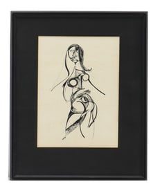 Cubist Ink Drawing of a Female Nude