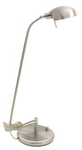Stainless Steel Holtkotter Leuchten Halogen Table Lamp: Stainless Steel Holtkotter Leuchten Halogen Table Desk Lamp. Sleek modern desk/table lamp with a minimalist design. Flat circular base with an adjustable arm. The head is dome-shaped. Bottom has stick