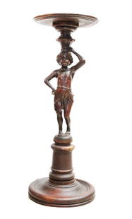 Carved Wooden Figural Plant Stand -35 inches: Carved Wooden Figural Plant Stand -35 inches. Features a child like figure acting as the central support of the stand balancing the upper portion on his head.&nbsp;Victorian Revival / Renaissance Revi