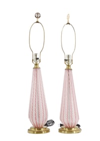 Pair of Murano Latticino Venetian Style Glass Lamps