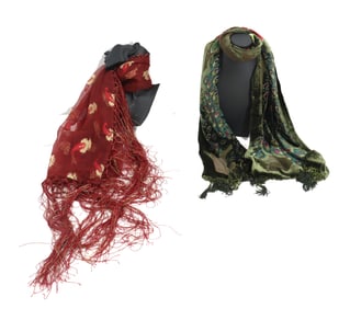 (2) Vintage Fringed Scarves
