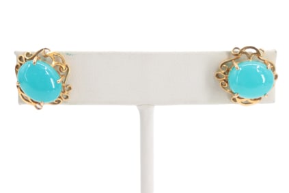 Pair of Tested 10k Gold and Glass Earrings - Gross 4.9 g.